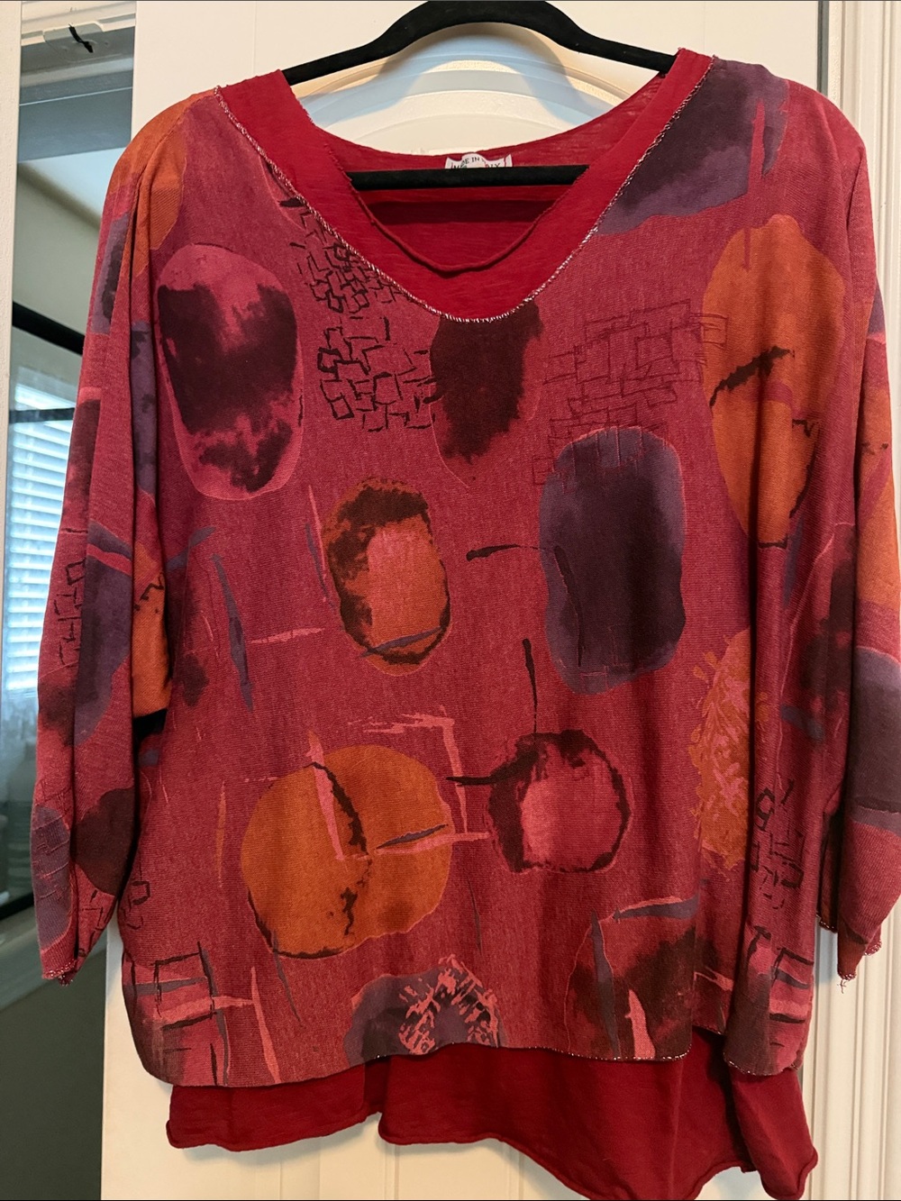 Women's Red Abstract Print V-Neck Layered Top